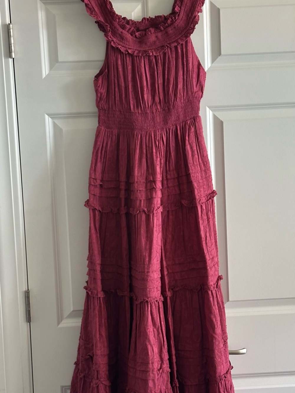 Ladies Cleobella Raspberry Ruffle Maxi Dress
Size small